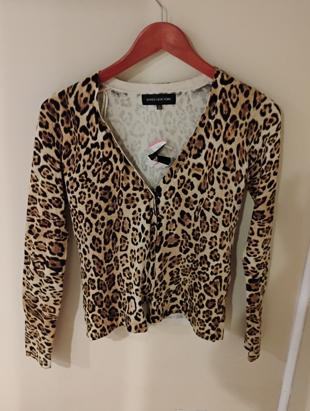 NWT 2000s Vintage Jones New York Leopard Print Snap on Button Cardigan
